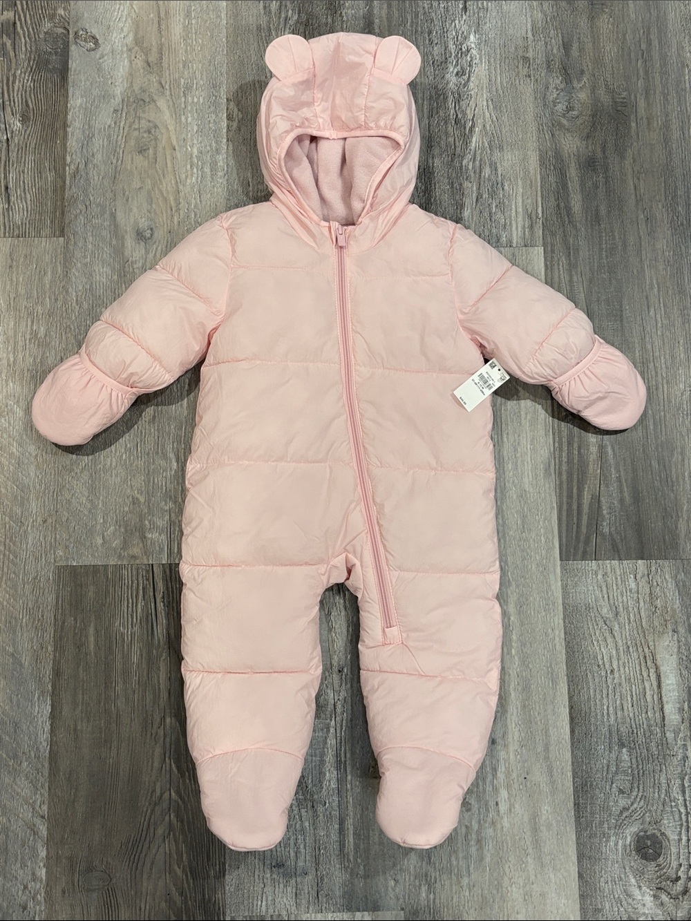 Old Navy Light Pink Hooded Puffer Infant Snowsuit